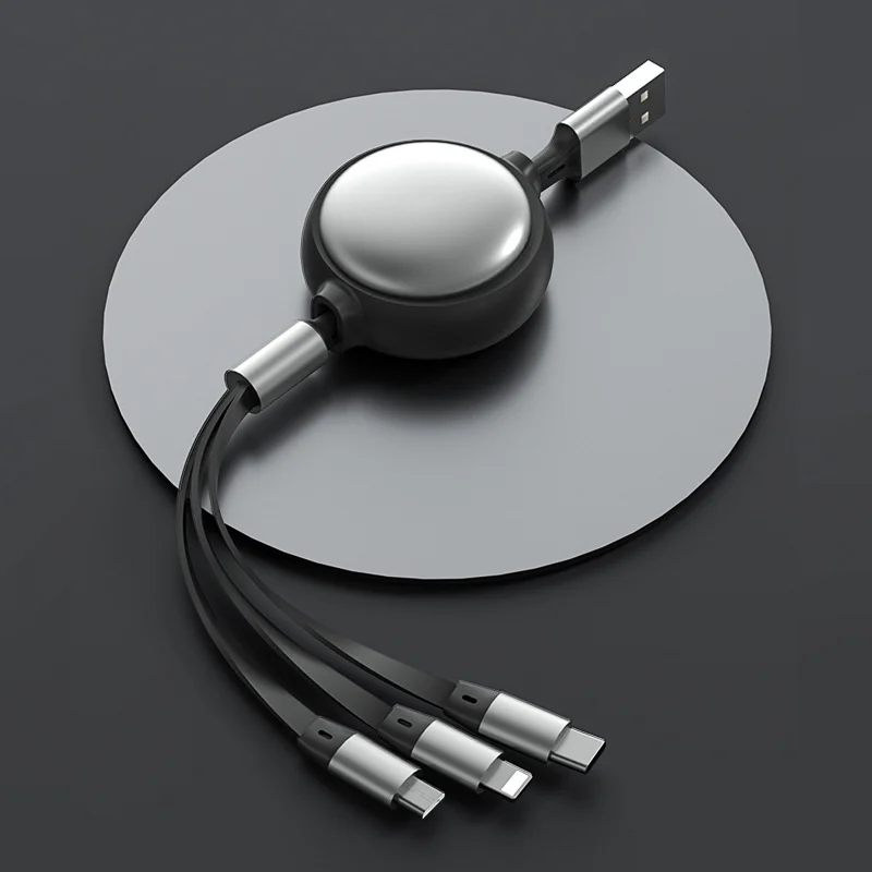 Retractable 3-in-1 charging cable — Black