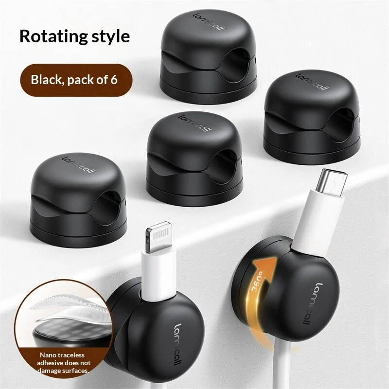 Cable Organizer Desktop Data Cable Holder — Black-6pcs