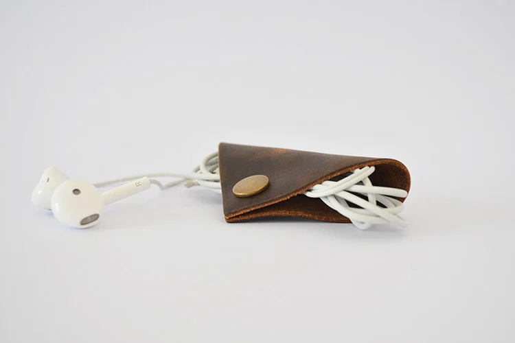 Leather Data Cable Headset Cable Organizer — Black brown