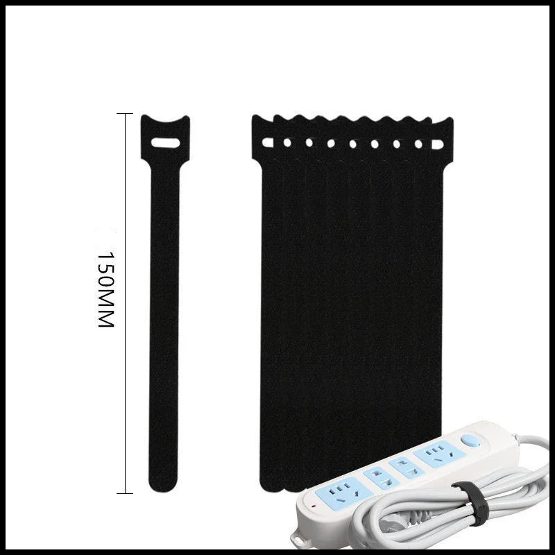 Reusable hook-and-loop cable ties — 50 pieces — Black-50PCS